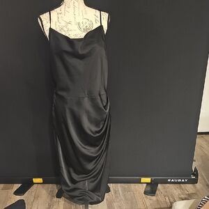 SHEIN Black Satin Midi Dress